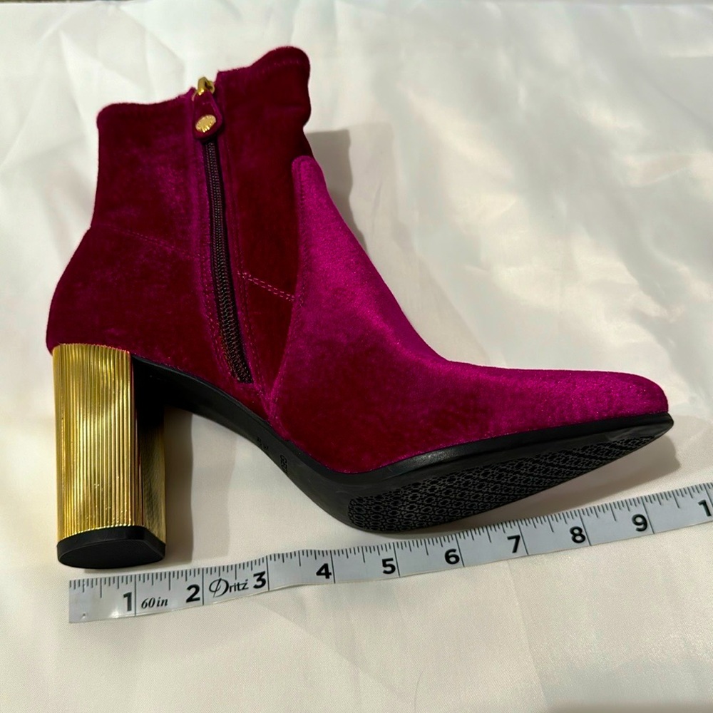 Fuchsia Velvet Peython Funky Gold Ridged Block Heels US 7.5 EU 37.5 - Picture 13 of 17